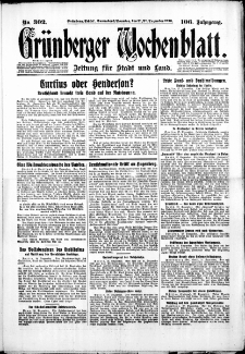 Gr&uuml;nberger Wochenblatt: Zeitung f&uuml;r Stadt und Land, No. 302. ( 27./ 28. Dezember 1930 )