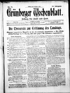 Gr&uuml;nberger Wochenblatt: Zeitung f&uuml;r Stadt und Land, No. 11. (14. Januar 1916)