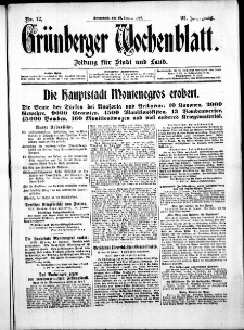 Gr&uuml;nberger Wochenblatt: Zeitung f&uuml;r Stadt und Land, No. 12. (15. Januar 1916)