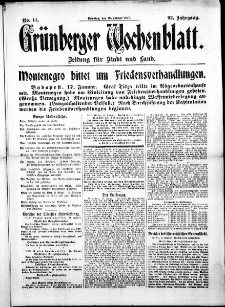 Gr&uuml;nberger Wochenblatt: Zeitung f&uuml;r Stadt und Land, No. 14. (18. Januar 1916)