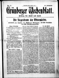 Gr&uuml;nberger Wochenblatt: Zeitung f&uuml;r Stadt und Land, No. 18. (22. Januar 1916)