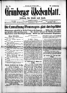 Gr&uuml;nberger Wochenblatt: Zeitung f&uuml;r Stadt und Land, No. 21. (26. Januar 1916)