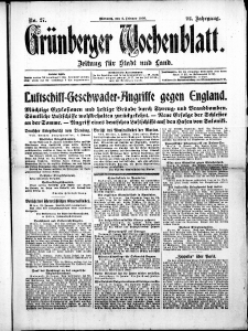 Gr&uuml;nberger Wochenblatt: Zeitung f&uuml;r Stadt und Land, No. 27. (2. Februar 1916)