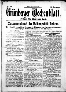 Gr&uuml;nberger Wochenblatt: Zeitung f&uuml;r Stadt und Land, No. 29. (4. Februar 1916)