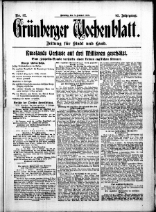 Gr&uuml;nberger Wochenblatt: Zeitung f&uuml;r Stadt und Land, No. 32. (8. Februar 1916)