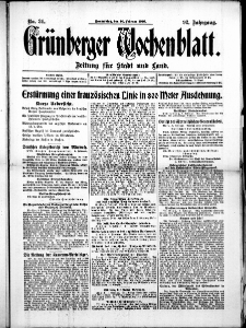 Gr&uuml;nberger Wochenblatt: Zeitung f&uuml;r Stadt und Land, No. 34. (10. Februar 1916)