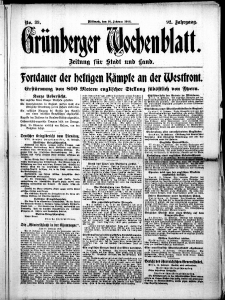 Grünberger Wochenblatt: Zeitung für Stadt und Land, No. 39. (16. Februar 1916)
