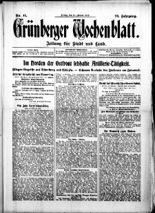 Gr&uuml;nberger Wochenblatt: Zeitung f&uuml;r Stadt und Land, No. 41. (18. Februar 1916)