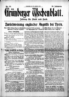 Gr&uuml;nberger Wochenblatt: Zeitung f&uuml;r Stadt und Land, No. 42. (19. Februar 1916)
