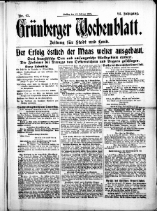Gr&uuml;nberger Wochenblatt: Zeitung f&uuml;r Stadt und Land, No. 47. (25. Februar 1916)