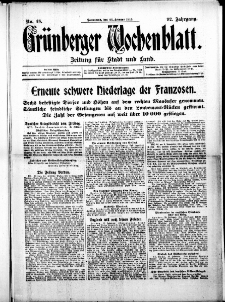 Gr&uuml;nberger Wochenblatt: Zeitung f&uuml;r Stadt und Land, No. 48. (26. Februar 1916)