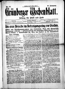 Gr&uuml;nberger Wochenblatt: Zeitung f&uuml;r Stadt und Land, No. 49. (27. Februar 1916)