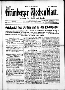 Gr&uuml;nberger Wochenblatt: Zeitung f&uuml;r Stadt und Land, No. 50. (29. Februar 1916)
