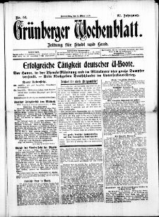Gr&uuml;nberger Wochenblatt: Zeitung f&uuml;r Stadt und Land, No. 52. (2. M&auml;rz 1916)