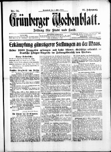 Grünberger Wochenblatt: Zeitung für Stadt und Land, No. 54. (4. März 1916)