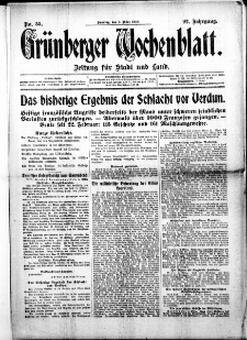 Gr&uuml;nberger Wochenblatt: Zeitung f&uuml;r Stadt und Land, No. 55. (5. M&auml;rz 1916)
