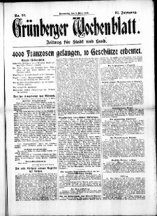 Gr&uuml;nberger Wochenblatt: Zeitung f&uuml;r Stadt und Land, No. 58. (9. M&auml;rz 1916)