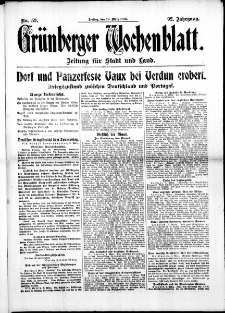 Gr&uuml;nberger Wochenblatt: Zeitung f&uuml;r Stadt und Land, No. 59. (10. M&auml;rz 1916)