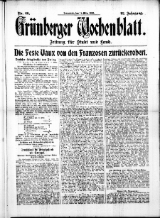 Grünberger Wochenblatt: Zeitung für Stadt und Land, No. 60. (11. März 1916)