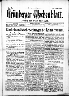 Gr&uuml;nberger Wochenblatt: Zeitung f&uuml;r Stadt und Land, No. 61. (12. M&auml;rz 1916)