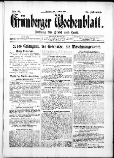 Grünberger Wochenblatt: Zeitung für Stadt und Land, No. 62. (14. März 1916)
