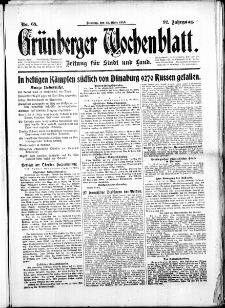 Grünberger Wochenblatt: Zeitung für Stadt und Land, No. 67. (19. März 1916)