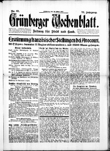 Gr&uuml;nberger Wochenblatt: Zeitung f&uuml;r Stadt und Land, No. 69. (22. M&auml;rz 1916)