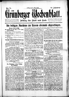 Gr&uuml;nberger Wochenblatt: Zeitung f&uuml;r Stadt und Land, No. 71. (24. M&auml;rz 1916)