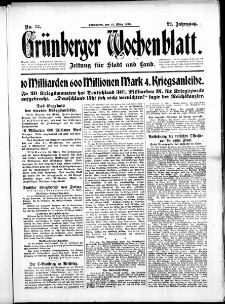Gr&uuml;nberger Wochenblatt: Zeitung f&uuml;r Stadt und Land, No. 72. (25. M&auml;rz 1916)