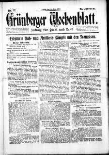 Gr&uuml;nberger Wochenblatt: Zeitung f&uuml;r Stadt und Land, No. 77. (31. M&auml;rz 1916)