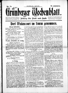 Gr&uuml;nberger Wochenblatt: Zeitung f&uuml;r Stadt und Land, No. 78. (1. April 1916)