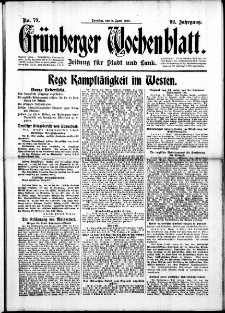 Gr&uuml;nberger Wochenblatt: Zeitung f&uuml;r Stadt und Land, No. 79. (2. April 1916)