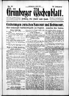 Gr&uuml;nberger Wochenblatt: Zeitung f&uuml;r Stadt und Land, No. 80. (4. April 1916)