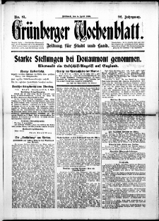Gr&uuml;nberger Wochenblatt: Zeitung f&uuml;r Stadt und Land, No. 81. (5. April 1916)