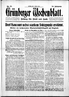 Gr&uuml;nberger Wochenblatt: Zeitung f&uuml;r Stadt und Land, No. 83. (7. April 1916)