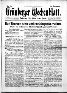 Grünberger Wochenblatt: Zeitung für Stadt und Land, No. 83. (7. April 1916)