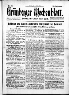 Gr&uuml;nberger Wochenblatt: Zeitung f&uuml;r Stadt und Land, No. 85. (9. April 1916)