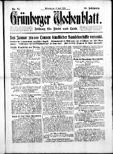 Gr&uuml;nberger Wochenblatt: Zeitung f&uuml;r Stadt und Land, No. 87. (12. April 1916)