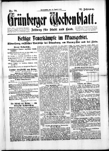 Gr&uuml;nberger Wochenblatt: Zeitung f&uuml;r Stadt und Land, No. 90. (15. April 1916)