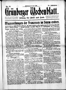 Gr&uuml;nberger Wochenblatt: Zeitung f&uuml;r Stadt und Land, No. 93. (19. April 1916)