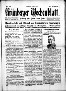 Gr&uuml;nberger Wochenblatt: Zeitung f&uuml;r Stadt und Land, No. 96. (23. April 1916)