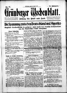 Gr&uuml;nberger Wochenblatt: Zeitung f&uuml;r Stadt und Land, No. 97. (26. April 1916)