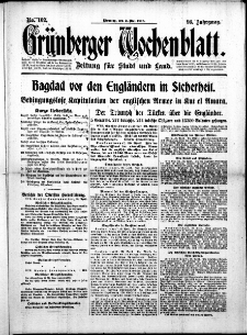 Gr&uuml;nberger Wochenblatt: Zeitung f&uuml;r Stadt und Land, No. 102. (2. Mai 1916)