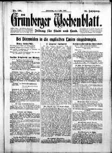 Gr&uuml;nberger Wochenblatt: Zeitung f&uuml;r Stadt und Land, No. 104. (4. Mai 1916)