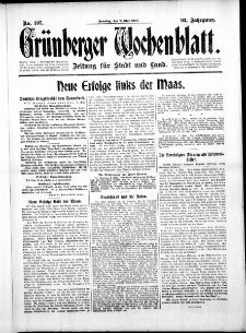 Grünberger Wochenblatt: Zeitung für Stadt und Land, No. 107. (7. Mai 1916)