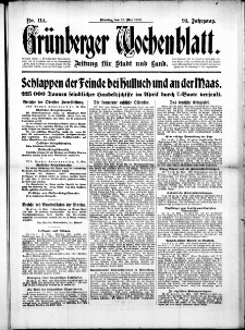 Gr&uuml;nberger Wochenblatt: Zeitung f&uuml;r Stadt und Land, No. 114. (16. Mai 1916)