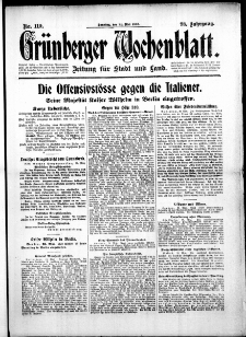 Gr&uuml;nberger Wochenblatt: Zeitung f&uuml;r Stadt und Land, No. 119. (21. Mai 1916)