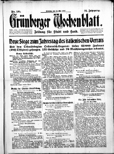 Gr&uuml;nberger Wochenblatt: Zeitung f&uuml;r Stadt und Land, No. 120. (23. Mai 1916)