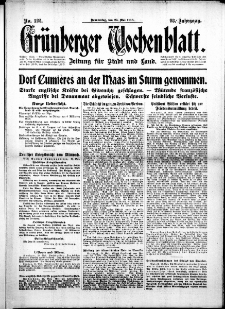 Gr&uuml;nberger Wochenblatt: Zeitung f&uuml;r Stadt und Land, No. 122. (25. Mai 1916)