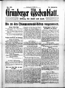 Gr&uuml;nberger Wochenblatt: Zeitung f&uuml;r Stadt und Land, No. 125. (28. Mai 1916)